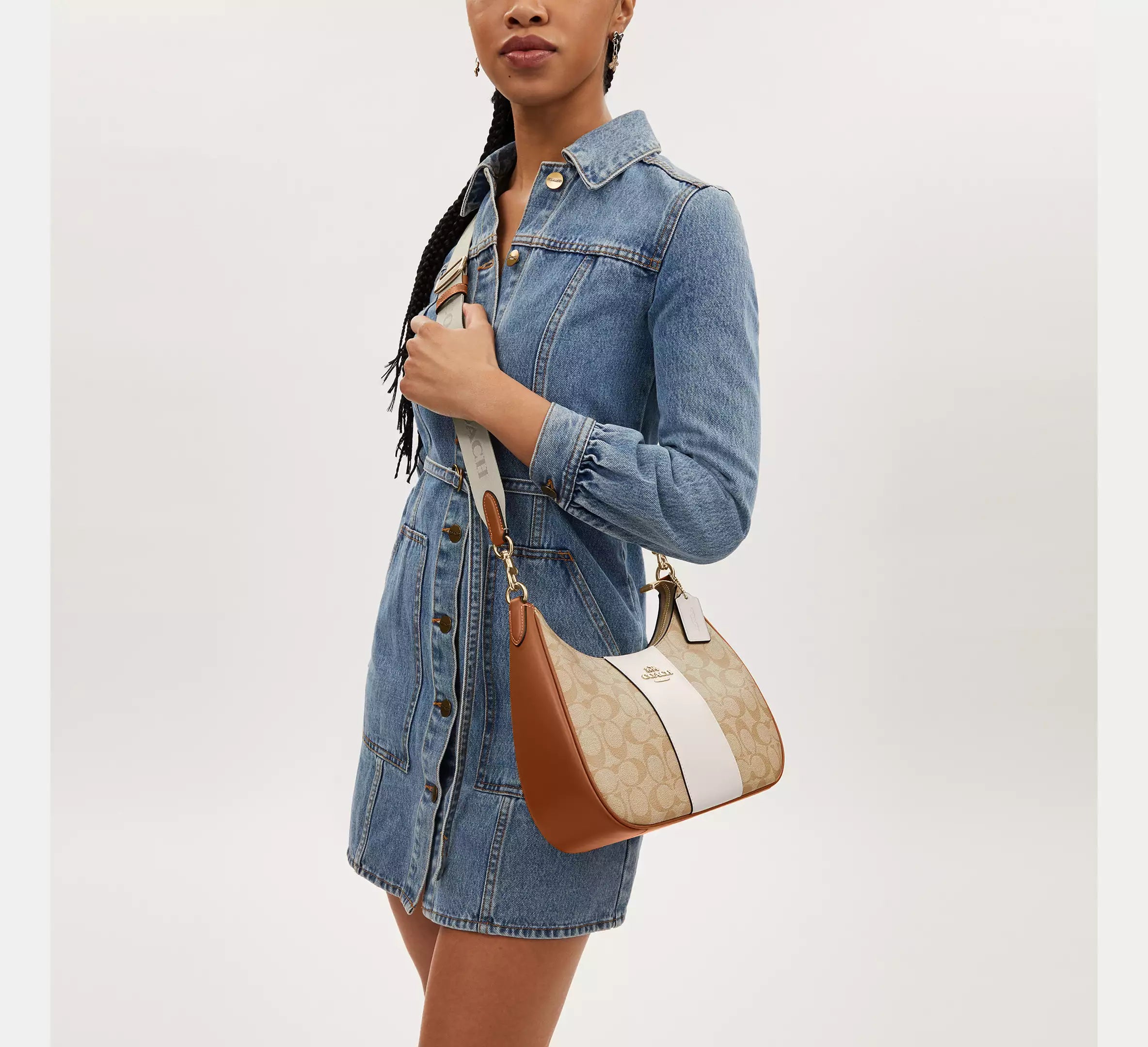 Teri Hobo Bag in Signature Canvas with Stripe