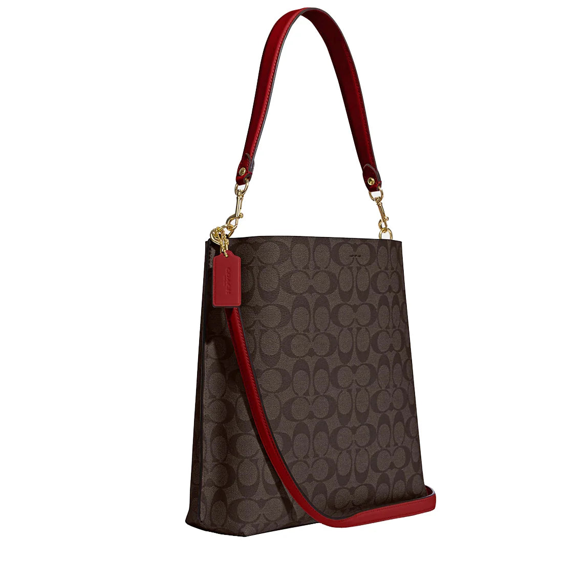 Mollie Bucket Bag 22 In Signature Canvas in Brown / Red