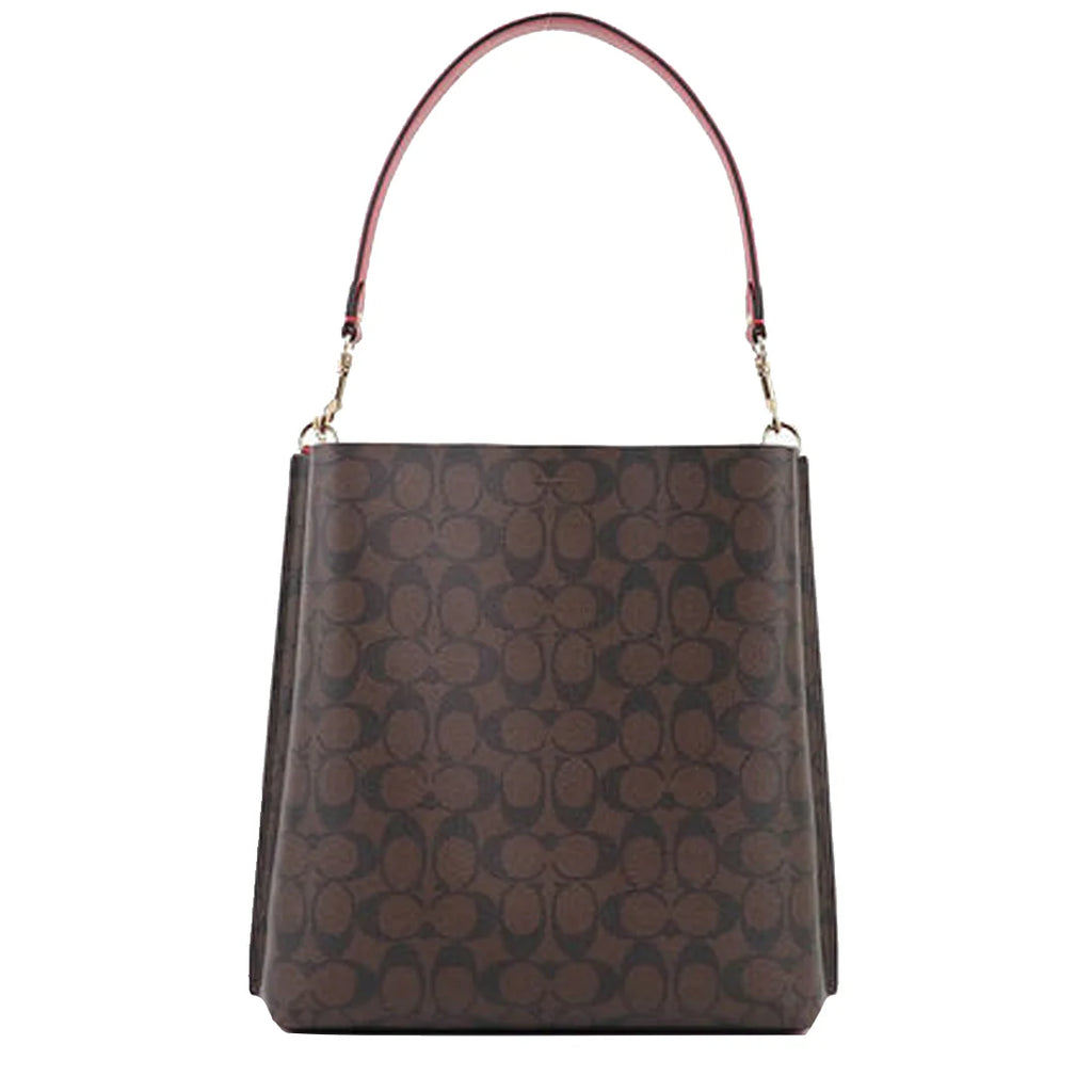Mollie Bucket Bag 22 In Signature Canvas in Brown / Red