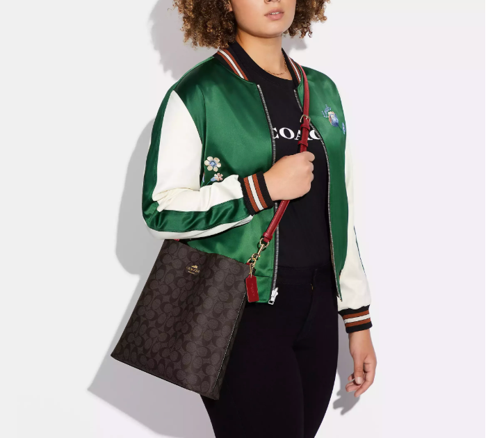 Mollie Bucket Bag 22 In Signature Canvas in Brown / Red