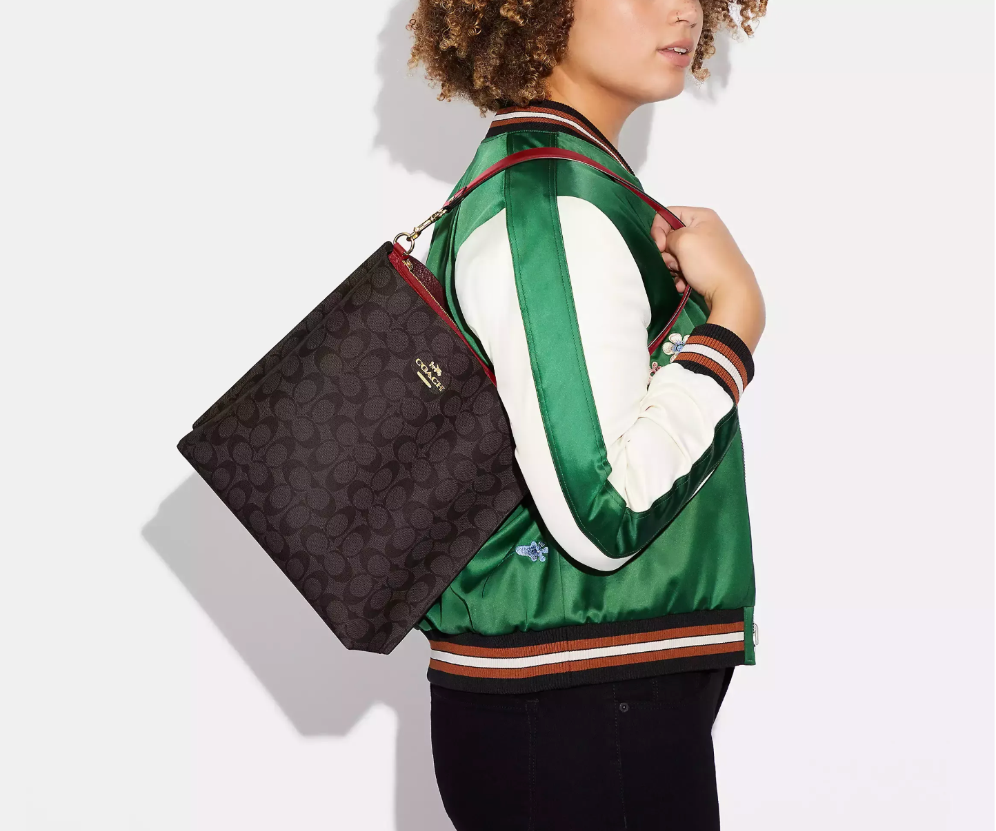 Mollie Bucket Bag 22 In Signature Canvas in Brown / Red