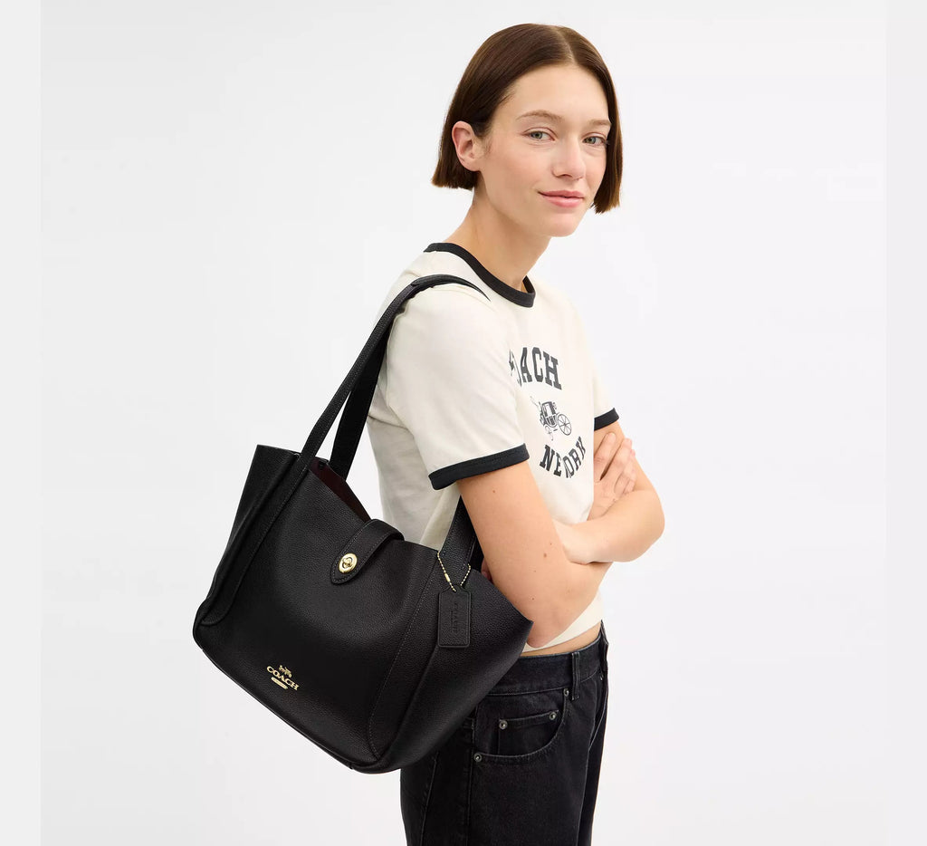 Hadley Turnlock Tote Bag In Black