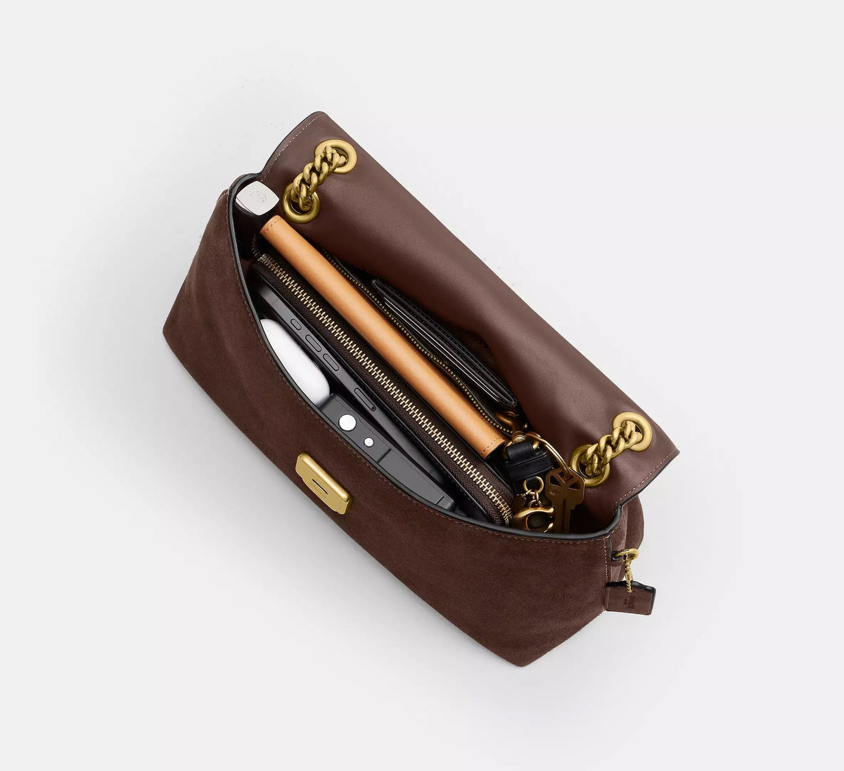 Chelsea Shoulder Bag 30 With Chain Brass/Dark Chocolate