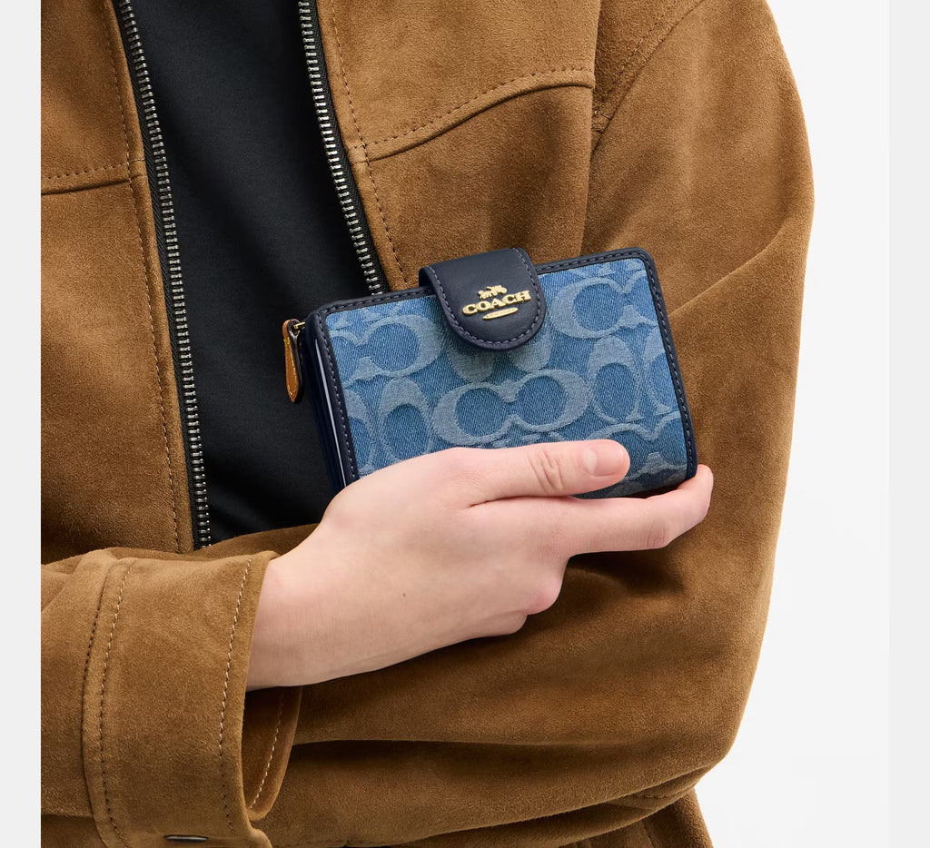 Medium Corner Zip Wallet In Signature Denim