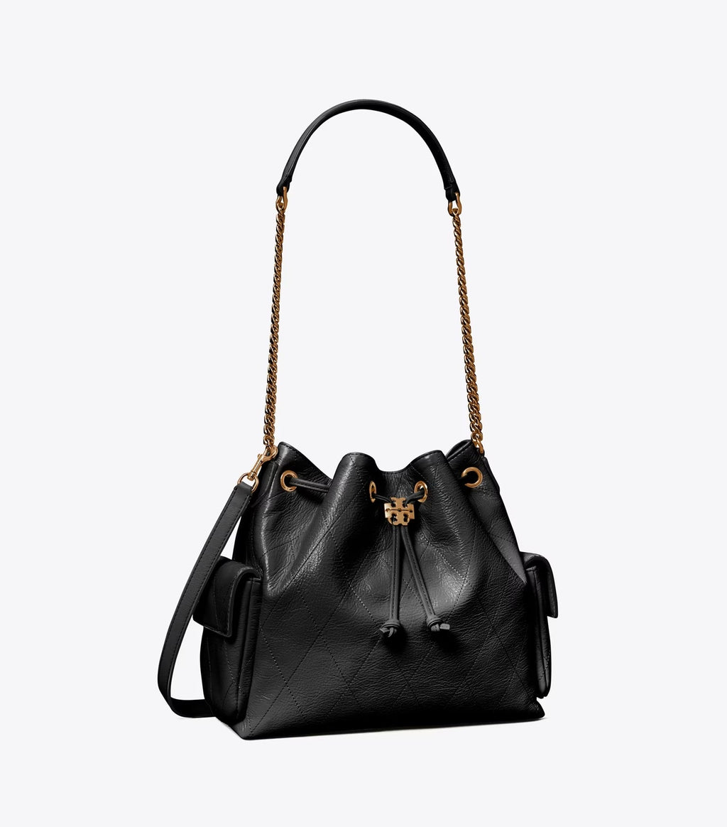 Charlie Quilted Drawstring Shoulder Bag Black