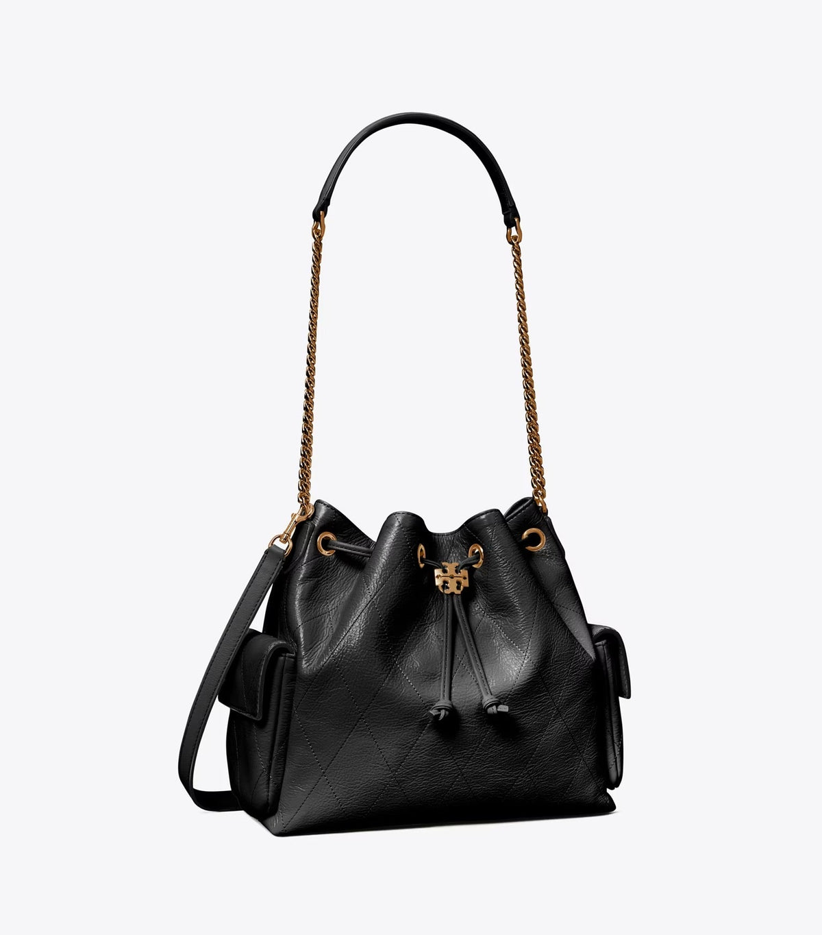 Charlie Quilted Drawstring Shoulder Bag Black