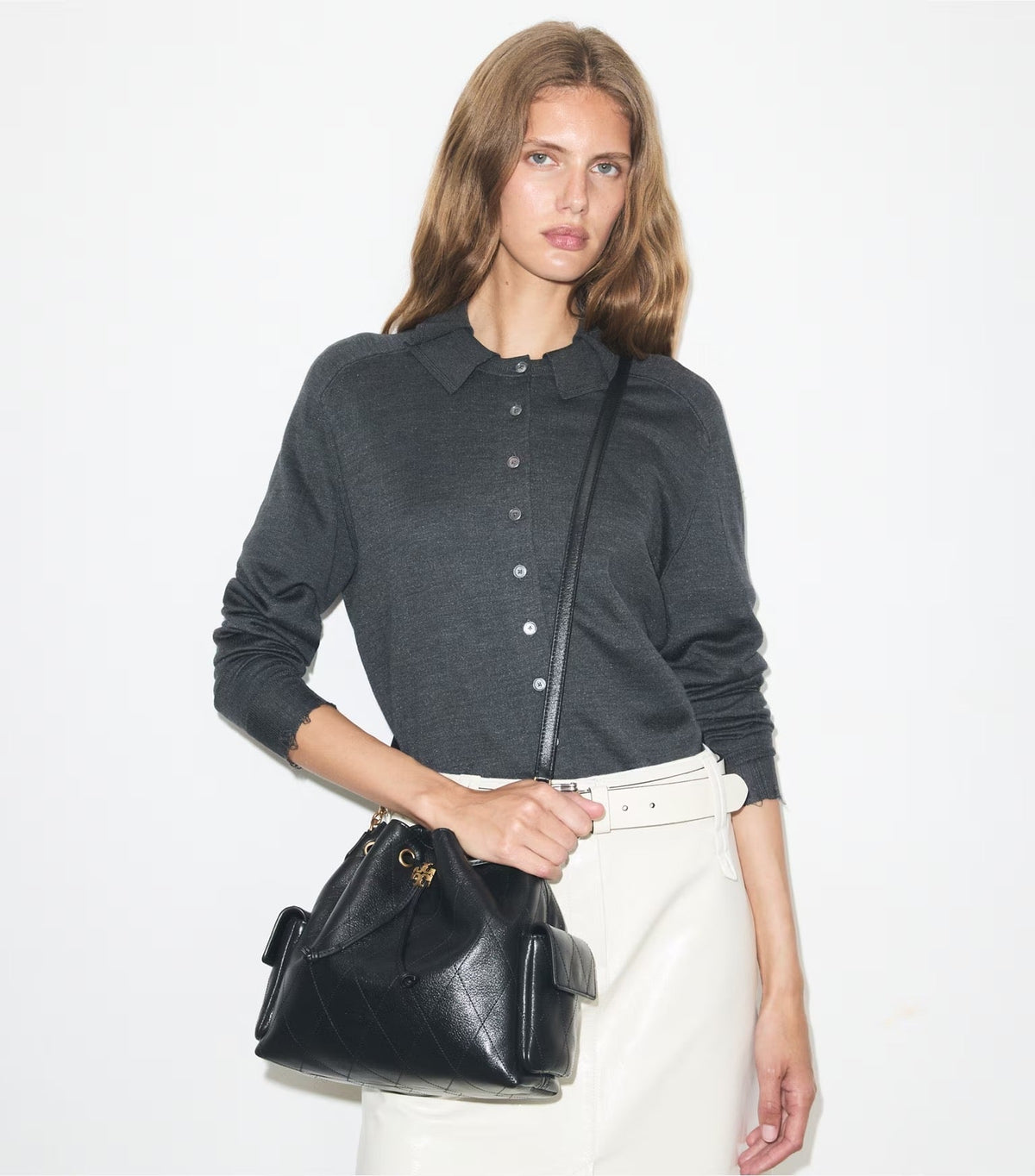 Charlie Quilted Drawstring Shoulder Bag Black