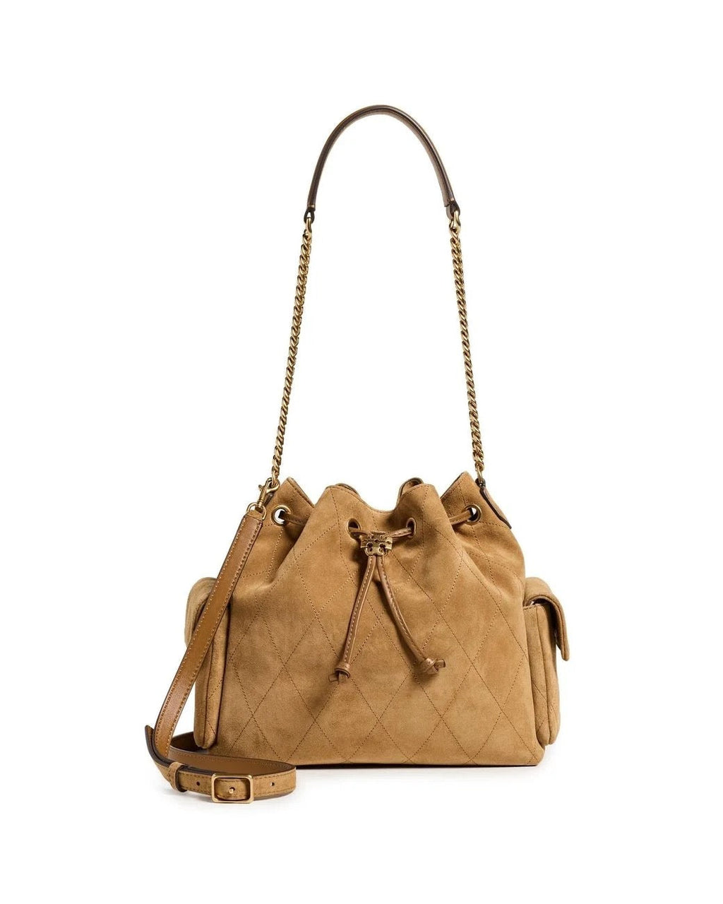 Charlie Quilted Suede Drawstring Shoulder Bag