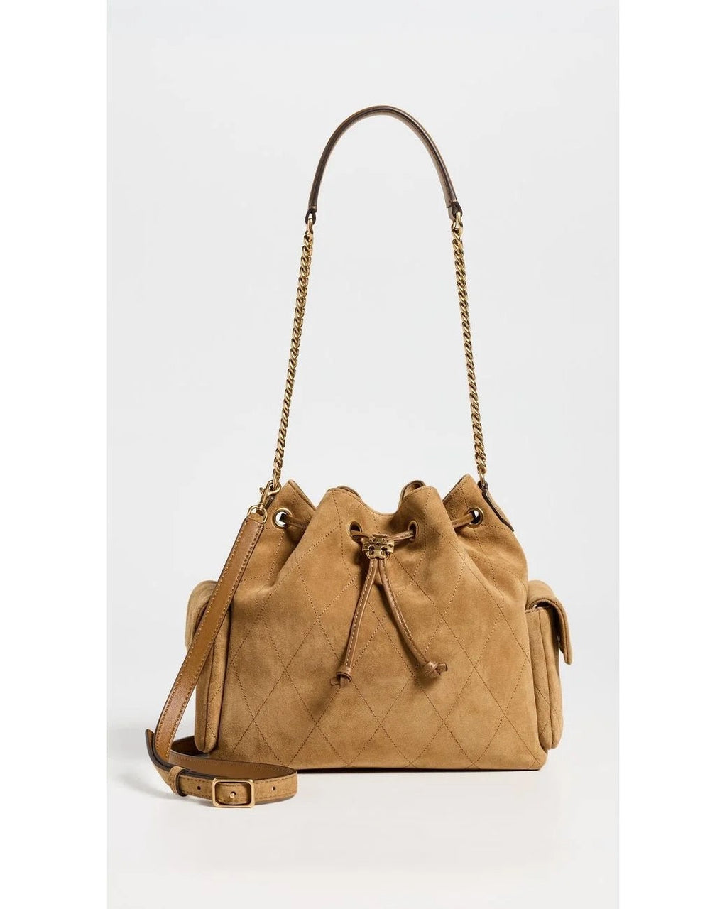 Charlie Quilted Suede Drawstring Shoulder Bag