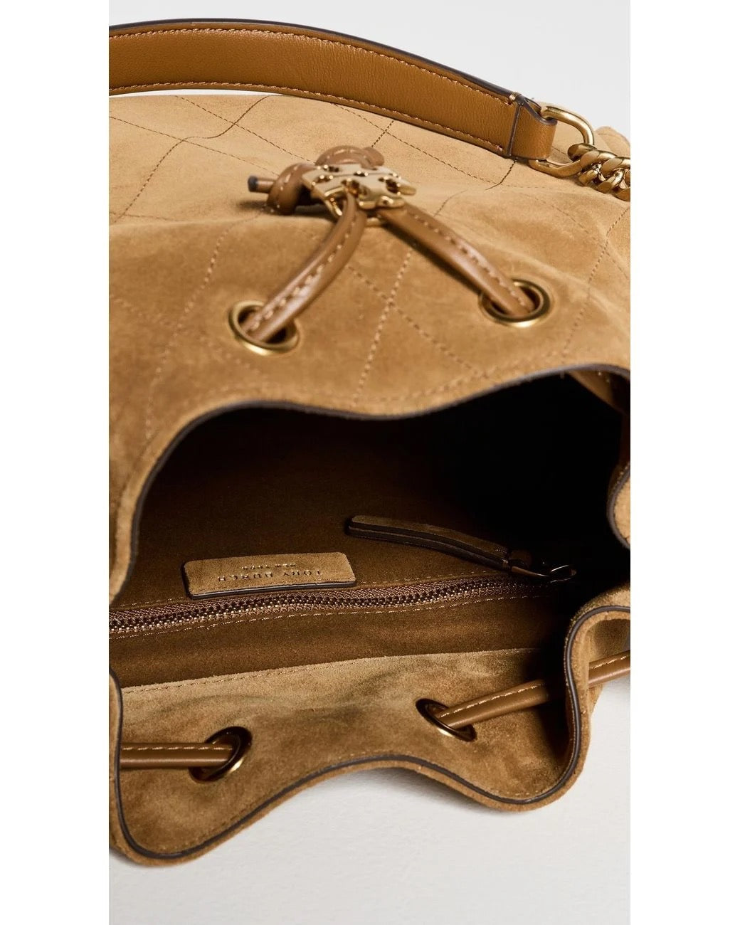 Charlie Quilted Suede Drawstring Shoulder Bag