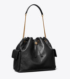 Large Charlie Quilted Drawstring Shoulder Bag Black