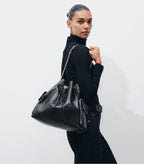 Large Charlie Quilted Drawstring Shoulder Bag Black