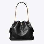 Large Charlie Quilted Drawstring Shoulder Bag Black