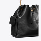 Large Charlie Quilted Drawstring Shoulder Bag Black