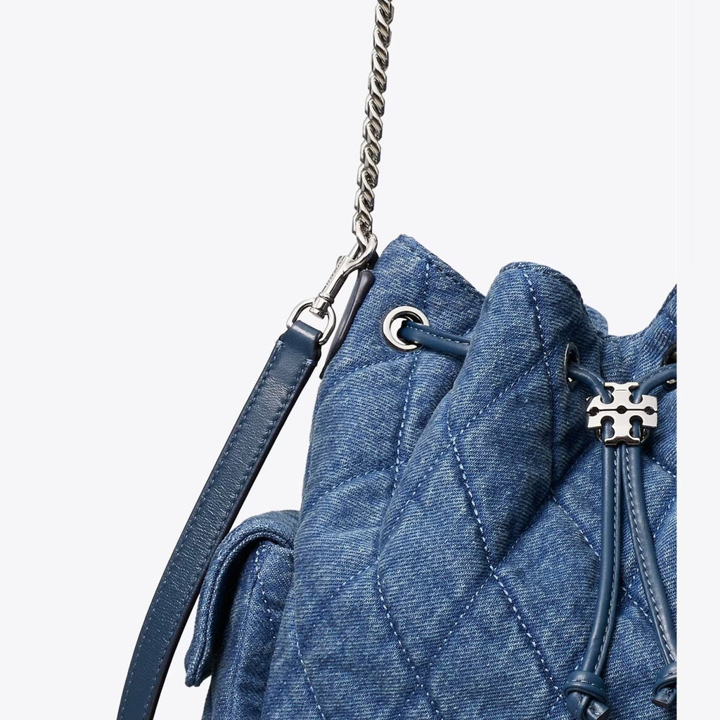 Charlie Quilted Denim Drawstring Shoulder Bag