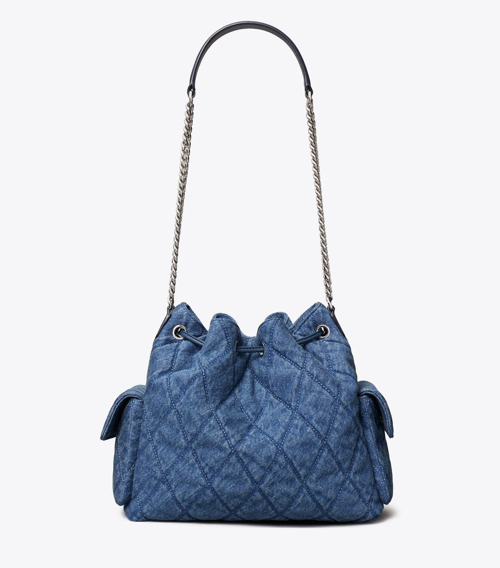 Charlie Quilted Denim Drawstring Shoulder Bag