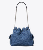 Charlie Quilted Denim Drawstring Shoulder Bag