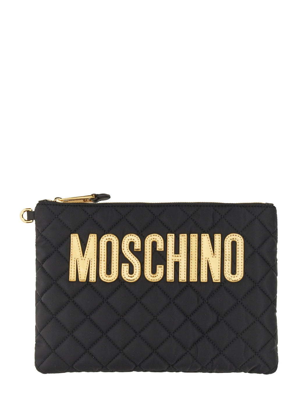 Moschino logo-patch quilted clutch