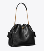 Large Charlie Quilted Drawstring Shoulder Bag Black