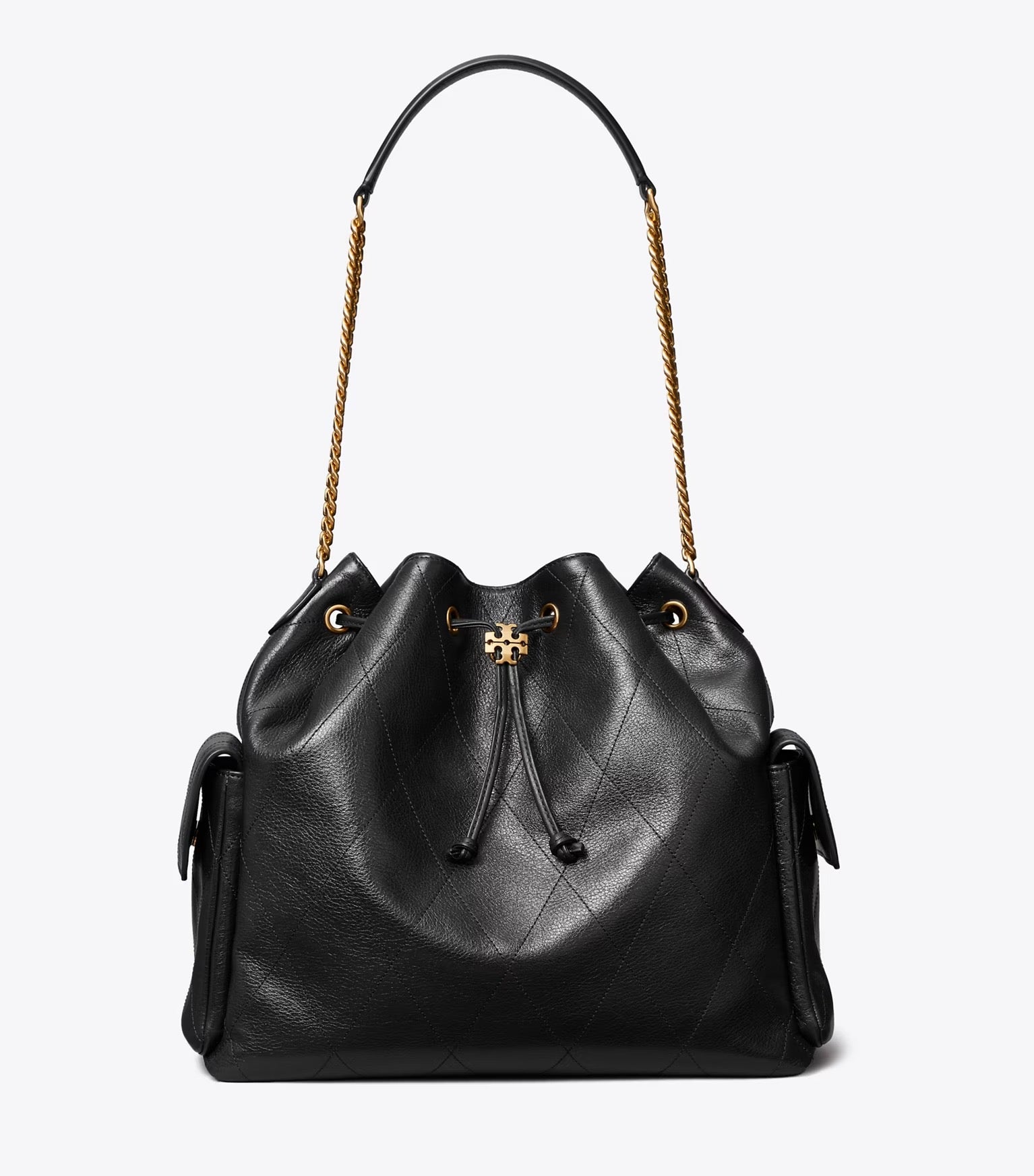 Large Charlie Quilted Drawstring Shoulder Bag Black